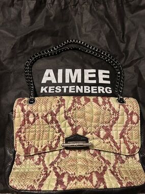 Aimee Kestenberg Pink Multi Snake-Print Quilted Shoulder Bag with Chain Strap